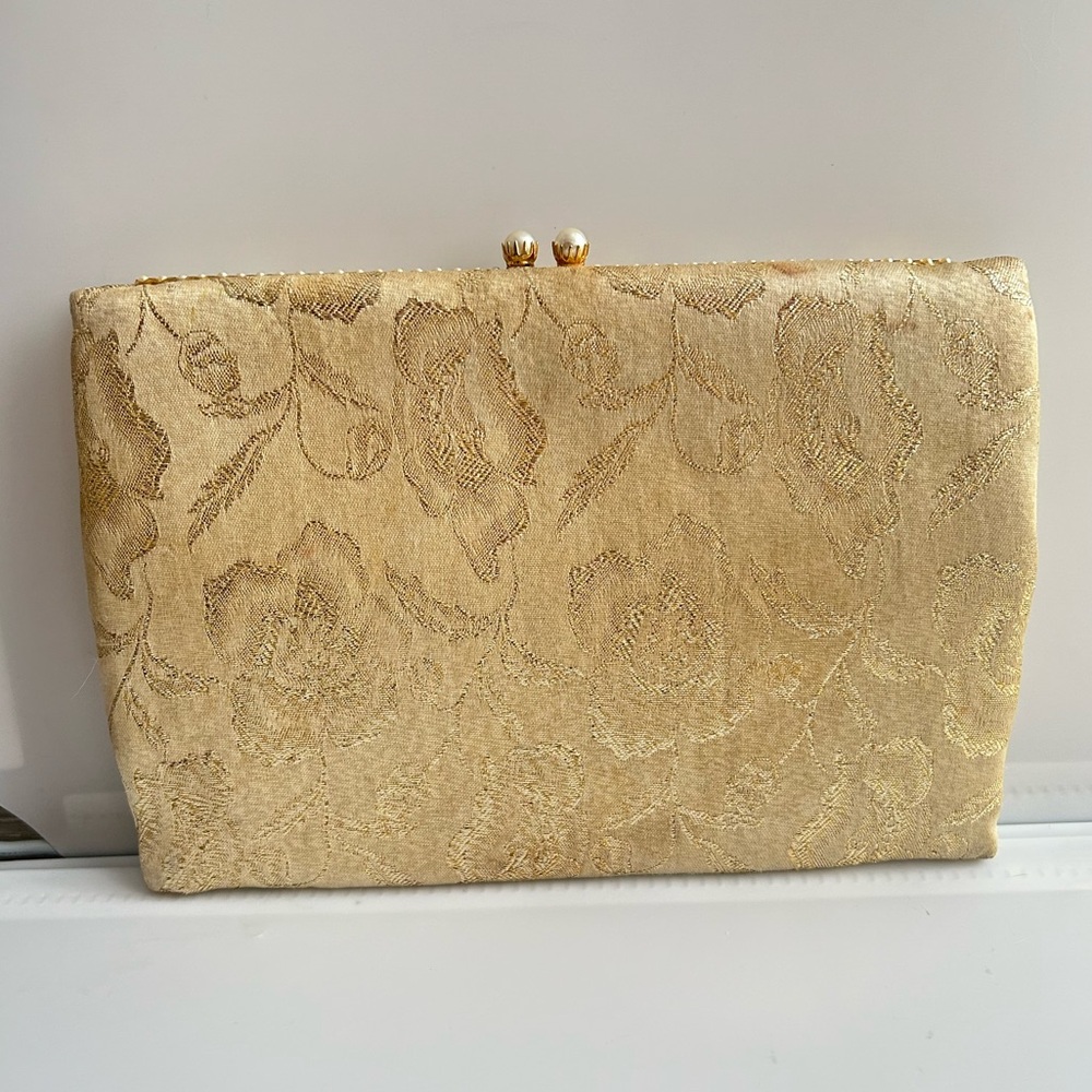 Gold Floral Jacquard Vintage Evening Clutch